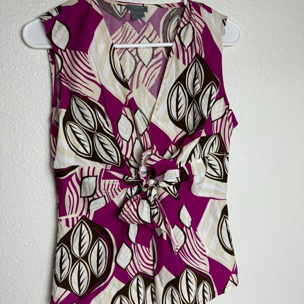 Ann Taylor Petites  Blouse Sleeveless Cotton Wrap Tie Size S